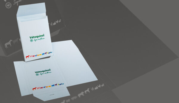 Boite VETOQUINOL Sérigraphie PLV pour emballage médical pour vente aux particuliers