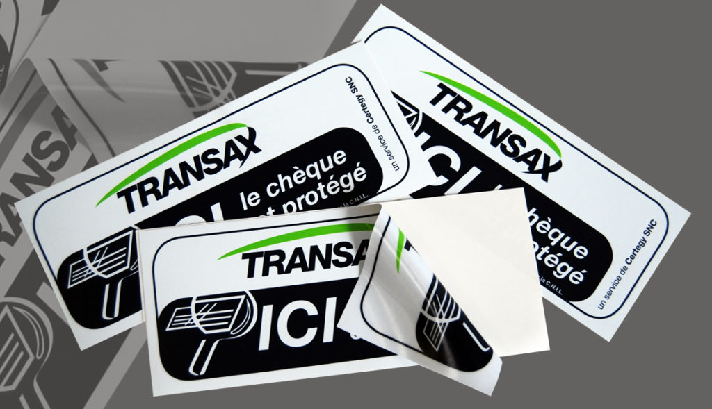 Vitrophanie recto verso pour mode de paiement "Transax"