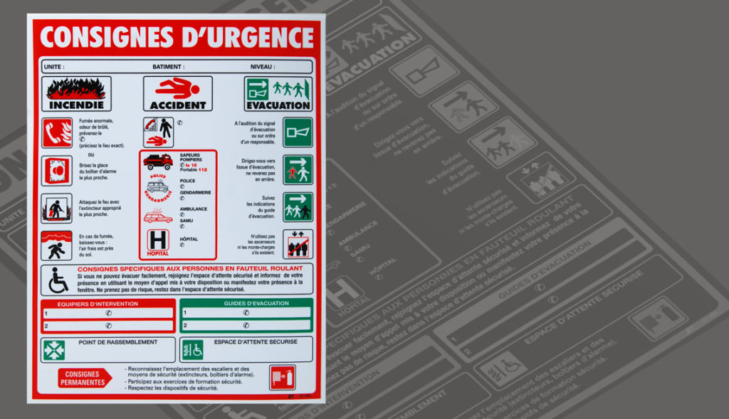 consignes d'urgence Plaque sécurité industrielle : consigne d'urgence